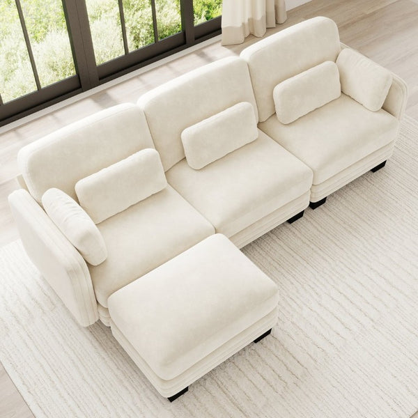 English Elm Channel Tufted Chenille Modular L-Shaped Sectional with Movable Ottoman for Living Rooms W5656S00205