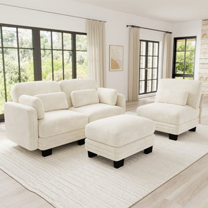English Elm Channel Tufted Chenille Modular L-Shaped Sectional with Movable Ottoman for Living Rooms W5656S00205