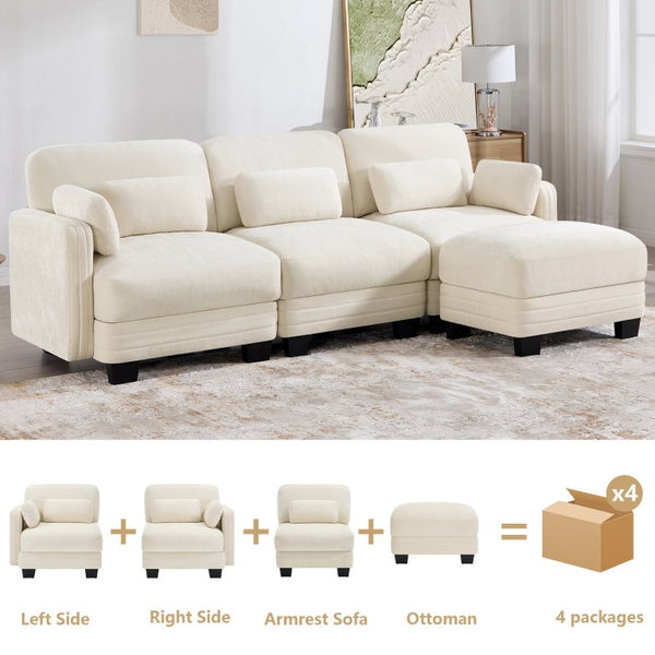 English Elm Channel Tufted Chenille Modular L-Shaped Sectional with Movable Ottoman for Living Rooms W5656S00205
