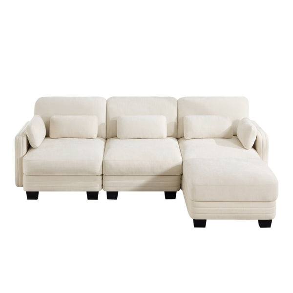 English Elm Channel Tufted Chenille Modular L-Shaped Sectional with Movable Ottoman for Living Rooms W5656S00205