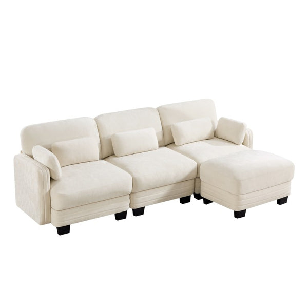 English Elm Channel Tufted Chenille Modular L-Shaped Sectional with Movable Ottoman for Living Rooms W5656S00205