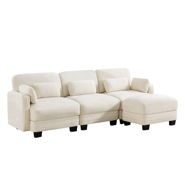 English Elm Channel Tufted Chenille Modular L-Shaped Sectional with Movable Ottoman for Living Rooms W5656S00205