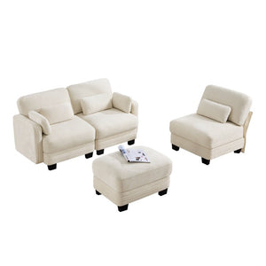 English Elm Channel Tufted Chenille Modular L-Shaped Sectional with Movable Ottoman for Living Rooms W5656S00205