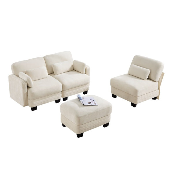 English Elm Channel Tufted Chenille Modular L-Shaped Sectional with Movable Ottoman for Living Rooms W5656S00205