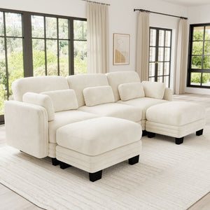English Elm Channel Tufted Chenille Modular Sectional Sofa with Two Ottomans for Living Room W5656S00206