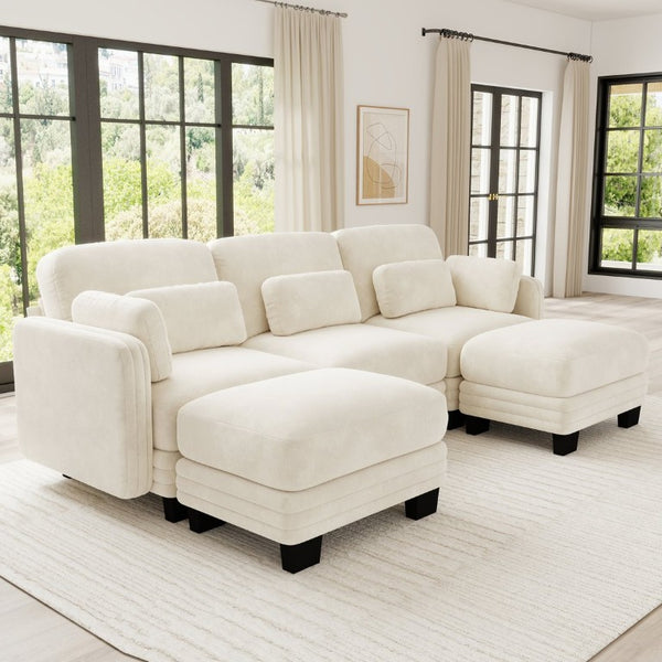 English Elm Channel Tufted Chenille Modular Sectional Sofa with Two Ottomans for Living Room W5656S00206