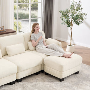 English Elm Channel Tufted Chenille Modular Sectional Sofa with Two Ottomans for Living Room W5656S00206