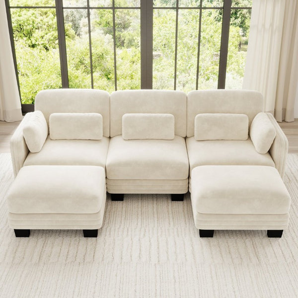English Elm Channel Tufted Chenille Modular Sectional Sofa with Two Ottomans for Living Room W5656S00206