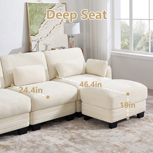 English Elm Channel Tufted Chenille Modular Sectional Sofa with Two Ottomans for Living Room W5656S00206