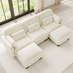 English Elm Channel Tufted Chenille Modular Sectional Sofa with Two Ottomans for Living Room W5656S00206