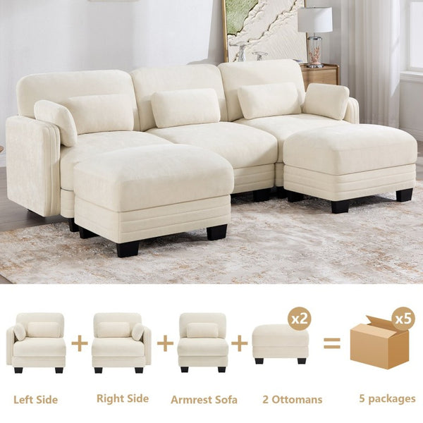 English Elm Channel Tufted Chenille Modular Sectional Sofa with Two Ottomans for Living Room W5656S00206