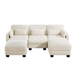 English Elm Channel Tufted Chenille Modular Sectional Sofa with Two Ottomans for Living Room W5656S00206