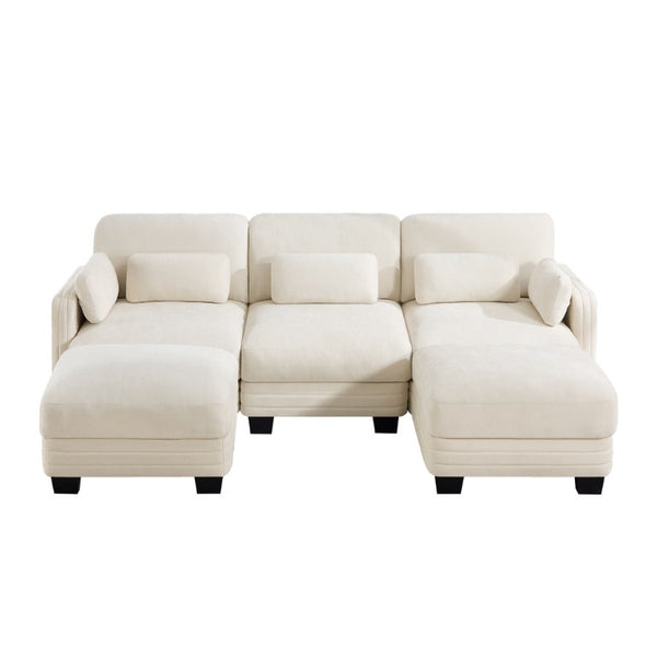 English Elm Channel Tufted Chenille Modular Sectional Sofa with Two Ottomans for Living Room W5656S00206