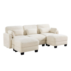 English Elm Channel Tufted Chenille Modular Sectional Sofa with Two Ottomans for Living Room W5656S00206