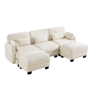 English Elm Channel Tufted Chenille Modular Sectional Sofa with Two Ottomans for Living Room W5656S00206