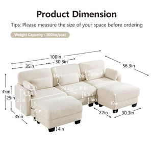 English Elm Channel Tufted Chenille Modular Sectional Sofa with Two Ottomans for Living Room W5656S00206