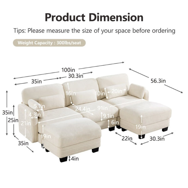 English Elm Channel Tufted Chenille Modular Sectional Sofa with Two Ottomans for Living Room W5656S00206