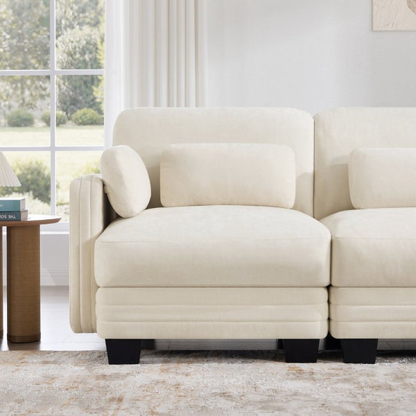 English Elm Channel Tufted Modular Sectional Sofa Chenille Upholstered Four Seat Living Room Couch W5656S00207
