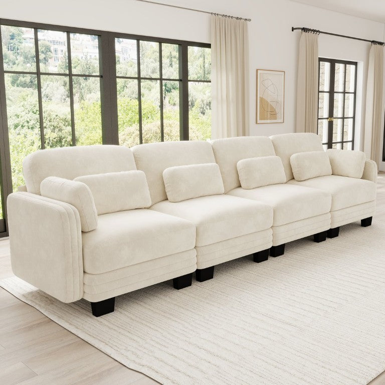 English Elm Channel Tufted Modular Sectional Sofa Chenille Upholstered Four Seat Living Room Couch W5656S00207