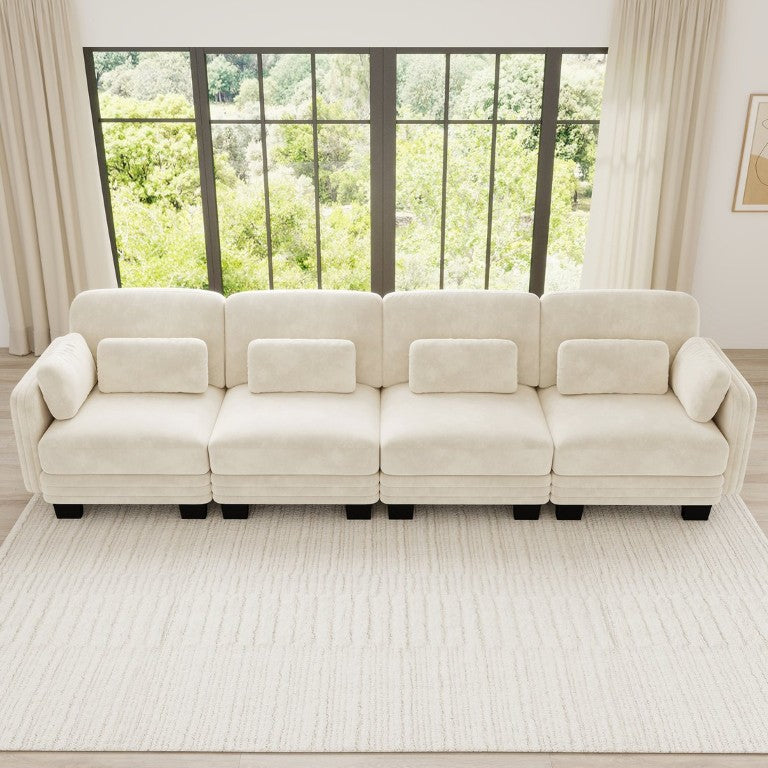 English Elm Channel Tufted Modular Sectional Sofa Chenille Upholstered Four Seat Living Room Couch W5656S00207
