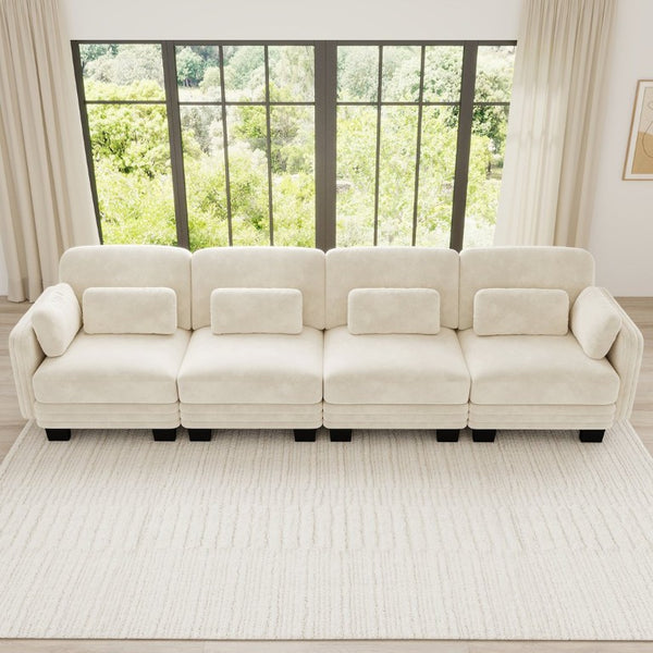 English Elm Channel Tufted Modular Sectional Sofa Chenille Upholstered Four Seat Living Room Couch W5656S00207
