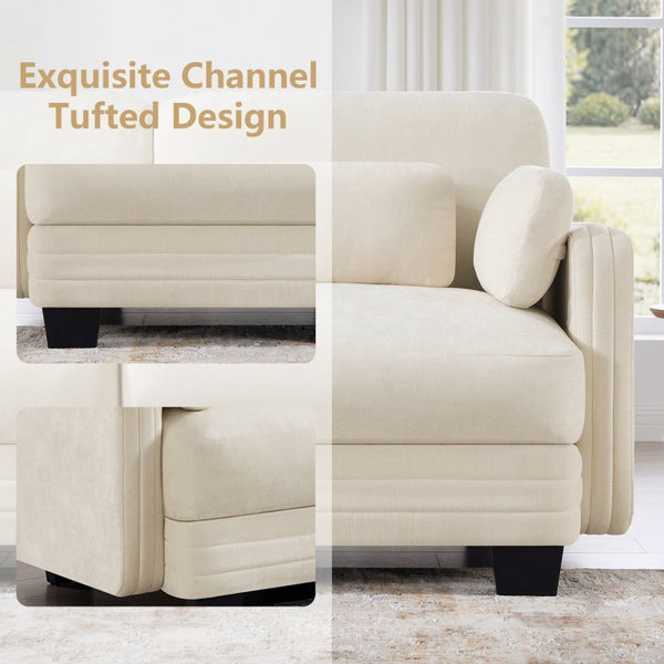 English Elm Channel Tufted Modular Sectional Sofa Chenille Upholstered Four Seat Living Room Couch W5656S00207