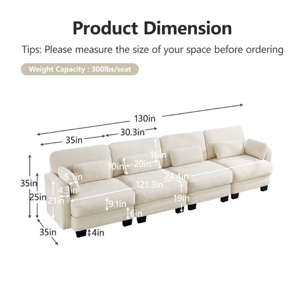 English Elm Channel Tufted Modular Sectional Sofa Chenille Upholstered Four Seat Living Room Couch W5656S00207