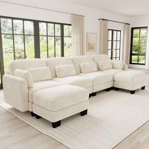 English Elm Channel Tufted Chenille Modular Sectional with Dual Ottomans for Open Living Spaces W5656S00209