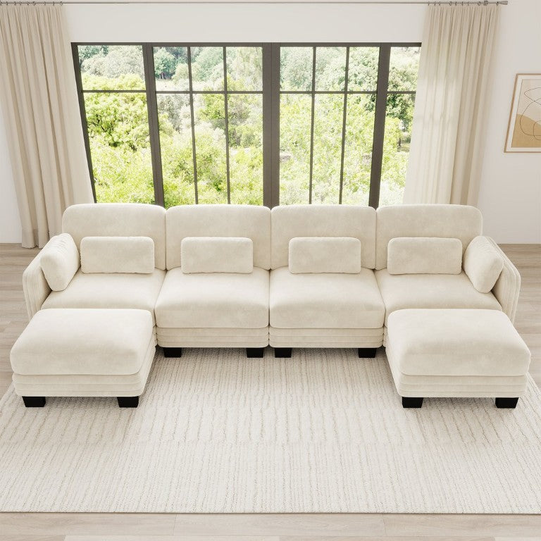 English Elm Channel Tufted Chenille Modular Sectional with Dual Ottomans for Open Living Spaces W5656S00209