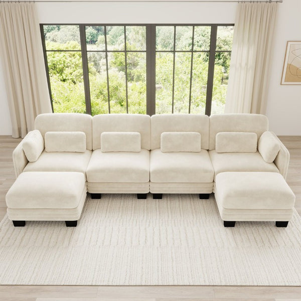 English Elm Channel Tufted Chenille Modular Sectional with Dual Ottomans for Open Living Spaces W5656S00209