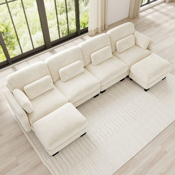 English Elm Channel Tufted Chenille Modular Sectional with Dual Ottomans for Open Living Spaces W5656S00209