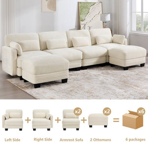 English Elm Channel Tufted Chenille Modular Sectional with Dual Ottomans for Open Living Spaces W5656S00209