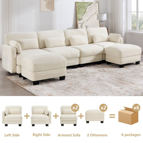 English Elm Channel Tufted Chenille Modular Sectional with Dual Ottomans for Open Living Spaces W5656S00209