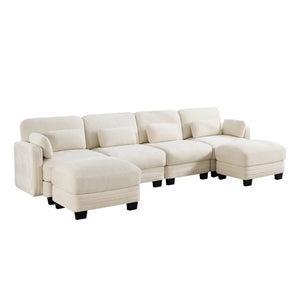 English Elm Channel Tufted Chenille Modular Sectional with Dual Ottomans for Open Living Spaces W5656S00209