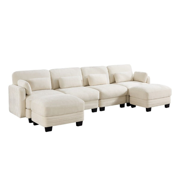 English Elm Channel Tufted Chenille Modular Sectional with Dual Ottomans for Open Living Spaces W5656S00209