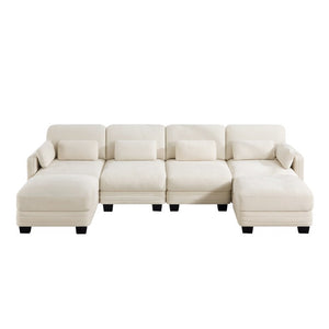 English Elm Channel Tufted Chenille Modular Sectional with Dual Ottomans for Open Living Spaces W5656S00209