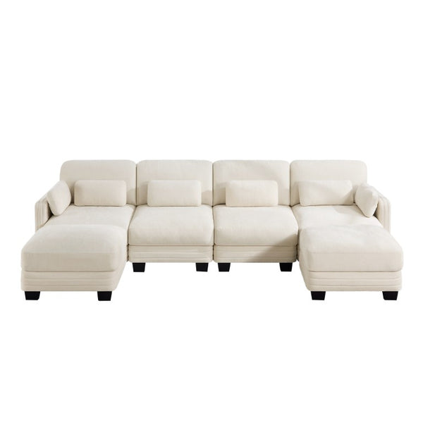 English Elm Channel Tufted Chenille Modular Sectional with Dual Ottomans for Open Living Spaces W5656S00209