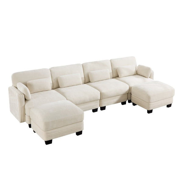 English Elm Channel Tufted Chenille Modular Sectional with Dual Ottomans for Open Living Spaces W5656S00209