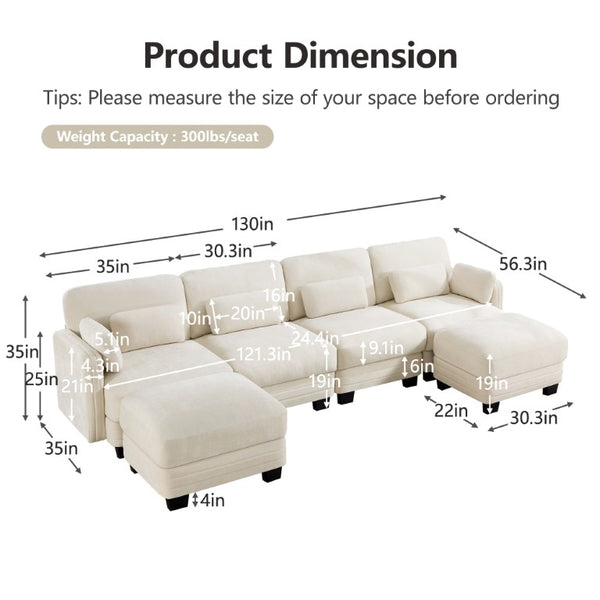 English Elm Channel Tufted Chenille Modular Sectional with Dual Ottomans for Open Living Spaces W5656S00209
