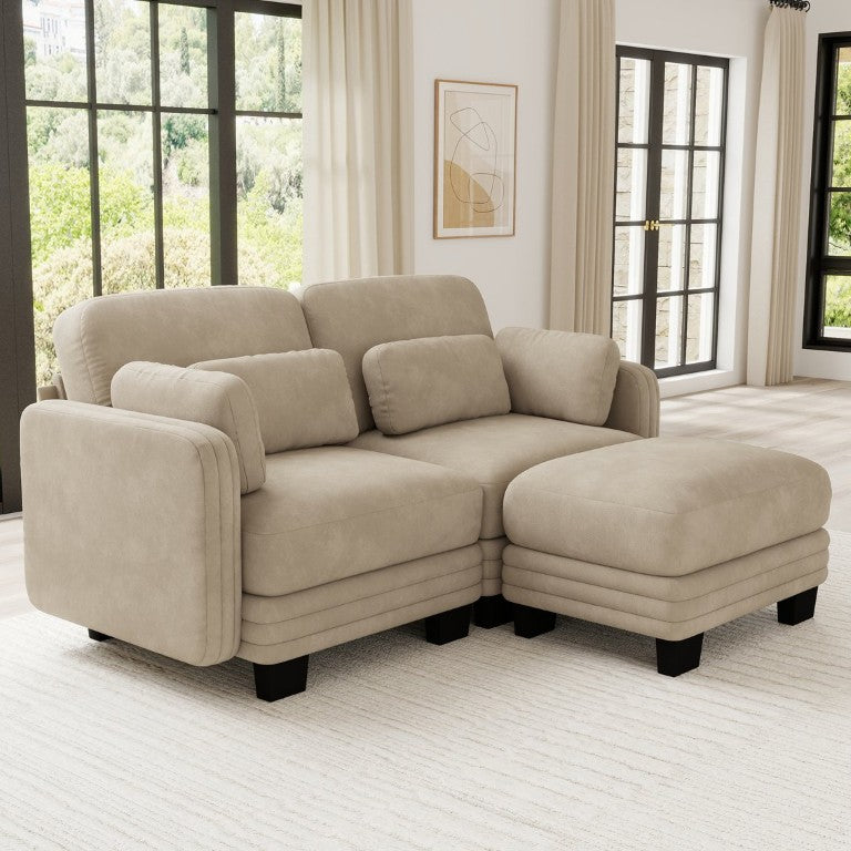 English Elm Channel Tufted Chenille Curved Loveseat with Repositionable Ottoman for Modern Living W5656S00211
