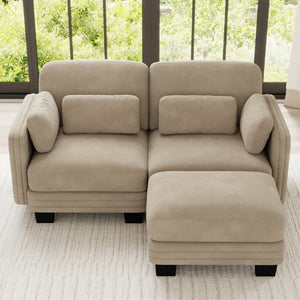 English Elm Channel Tufted Chenille Curved Loveseat with Repositionable Ottoman for Modern Living W5656S00211
