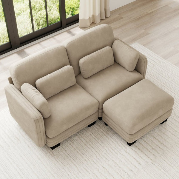English Elm Channel Tufted Chenille Curved Loveseat with Repositionable Ottoman for Modern Living W5656S00211