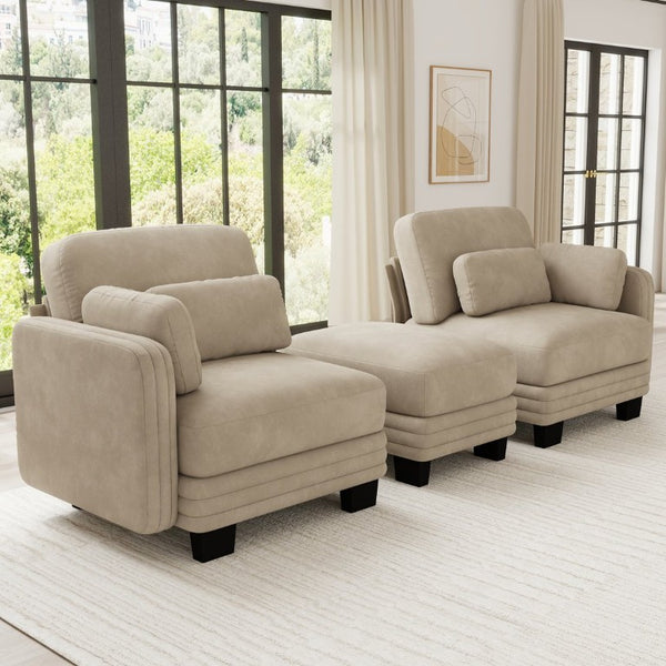 English Elm Channel Tufted Chenille Curved Loveseat with Repositionable Ottoman for Modern Living W5656S00211