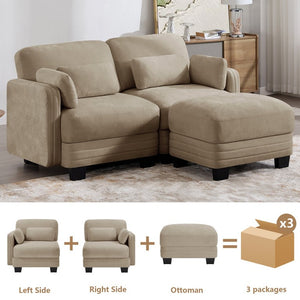English Elm Channel Tufted Chenille Curved Loveseat with Repositionable Ottoman for Modern Living W5656S00211