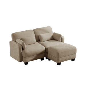 English Elm Channel Tufted Chenille Curved Loveseat with Repositionable Ottoman for Modern Living W5656S00211