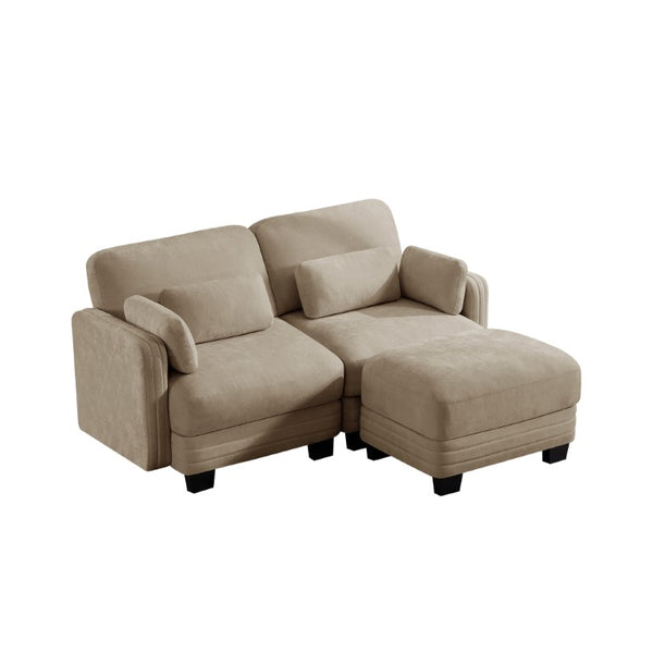 English Elm Channel Tufted Chenille Curved Loveseat with Repositionable Ottoman for Modern Living W5656S00211