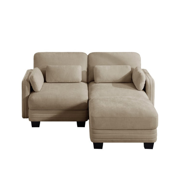 English Elm Channel Tufted Chenille Curved Loveseat with Repositionable Ottoman for Modern Living W5656S00211