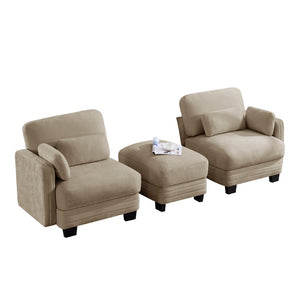 English Elm Channel Tufted Chenille Curved Loveseat with Repositionable Ottoman for Modern Living W5656S00211