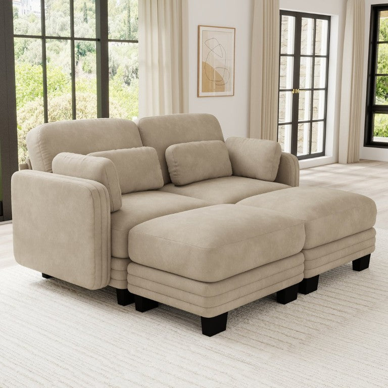English Elm Channel Tufted Chenille Modular Sectional Loveseat with Ottomans for Modern Living W5656S00212