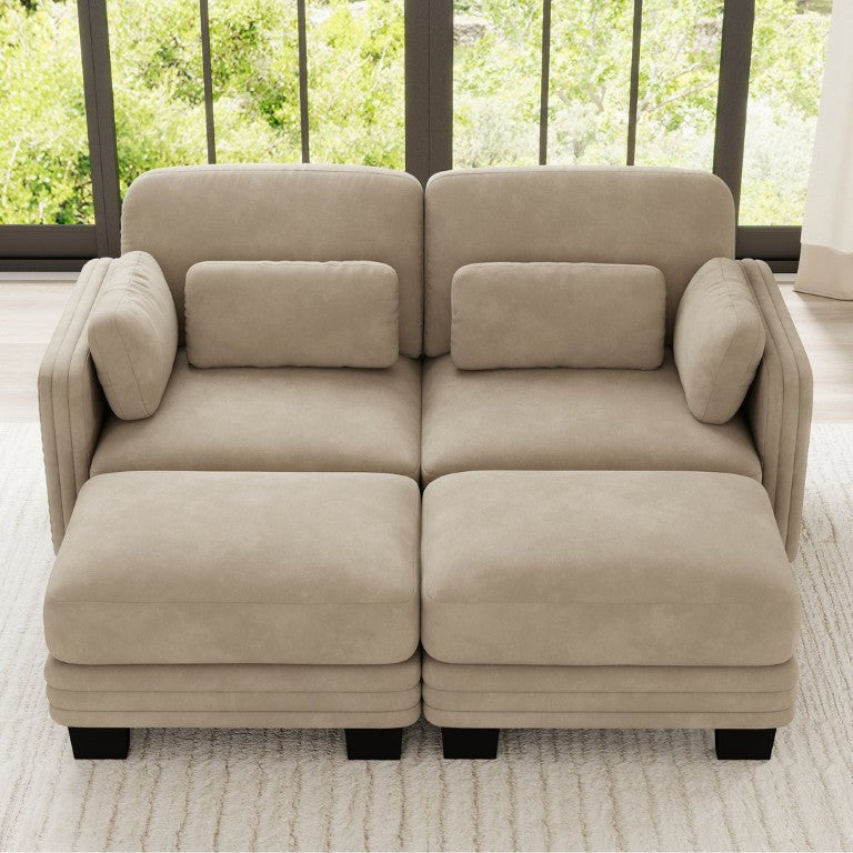 English Elm Channel Tufted Chenille Modular Sectional Loveseat with Ottomans for Modern Living W5656S00212